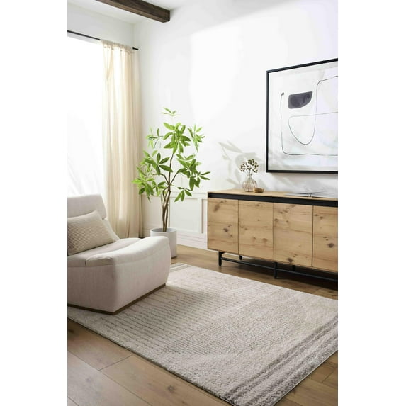 Mark&Day Washable Rugs, 7x9 Lyndsi Global Medium Gray Area Rug, Grey Light Beige Carpet for Living Room, Bedroom or Kitchen (6'7" x 9', Machine Washable)
