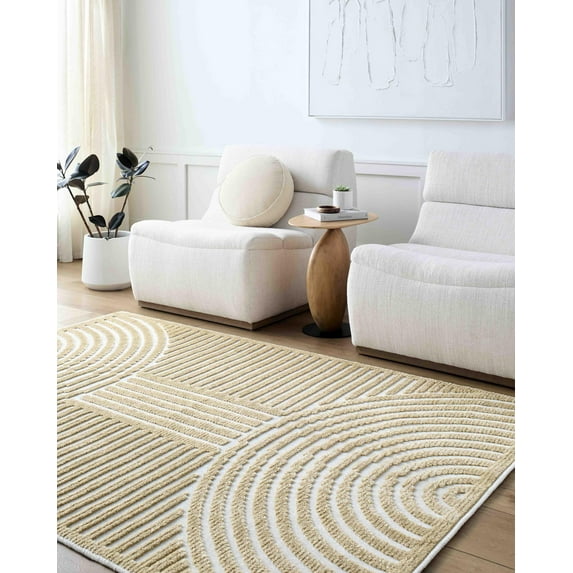 Mark&Day Washable Rugs, 8x10 Carter Lake Modern Mustard Area Rug, Beige Brown Carpet for Living Room, Bedroom or Kitchen (7'10" x 10'1", Machine Washable)