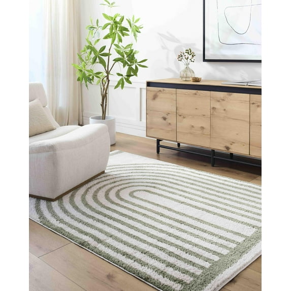 Mark&Day Washable Rugs, 8x10 Larita Modern Grass Green Area Rug, Green Light Beige Carpet for Living Room, Bedroom or Kitchen (7'10" x 10', Machine Washable)