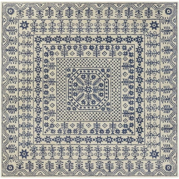 Mark&Day Wool Rugs, 10x10 Turin Traditional Denim Square Area Rug, Blue Grey Carpet for Living Room, Bedroom or Kitchen (10' Square)