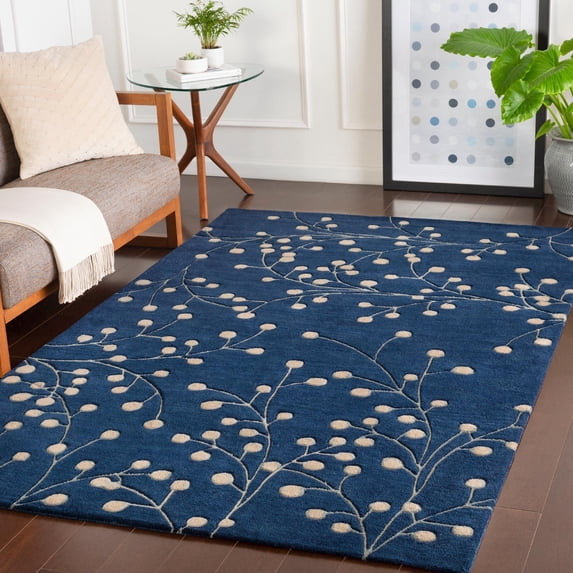 Mark&Day Wool Rugs, 10x14 Le Havre Cottage Navy Area Rug, Blue Cream Carpet for Living Room, Bedroom or Kitchen (10' x 14')