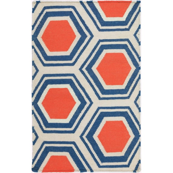 Mark&Day Wool Rugs, 2x3 Sivas Modern Blue/Orange Area Rug, Blue Brown Beige Carpet for Living Room, Bedroom or Kitchen (2' x 3')