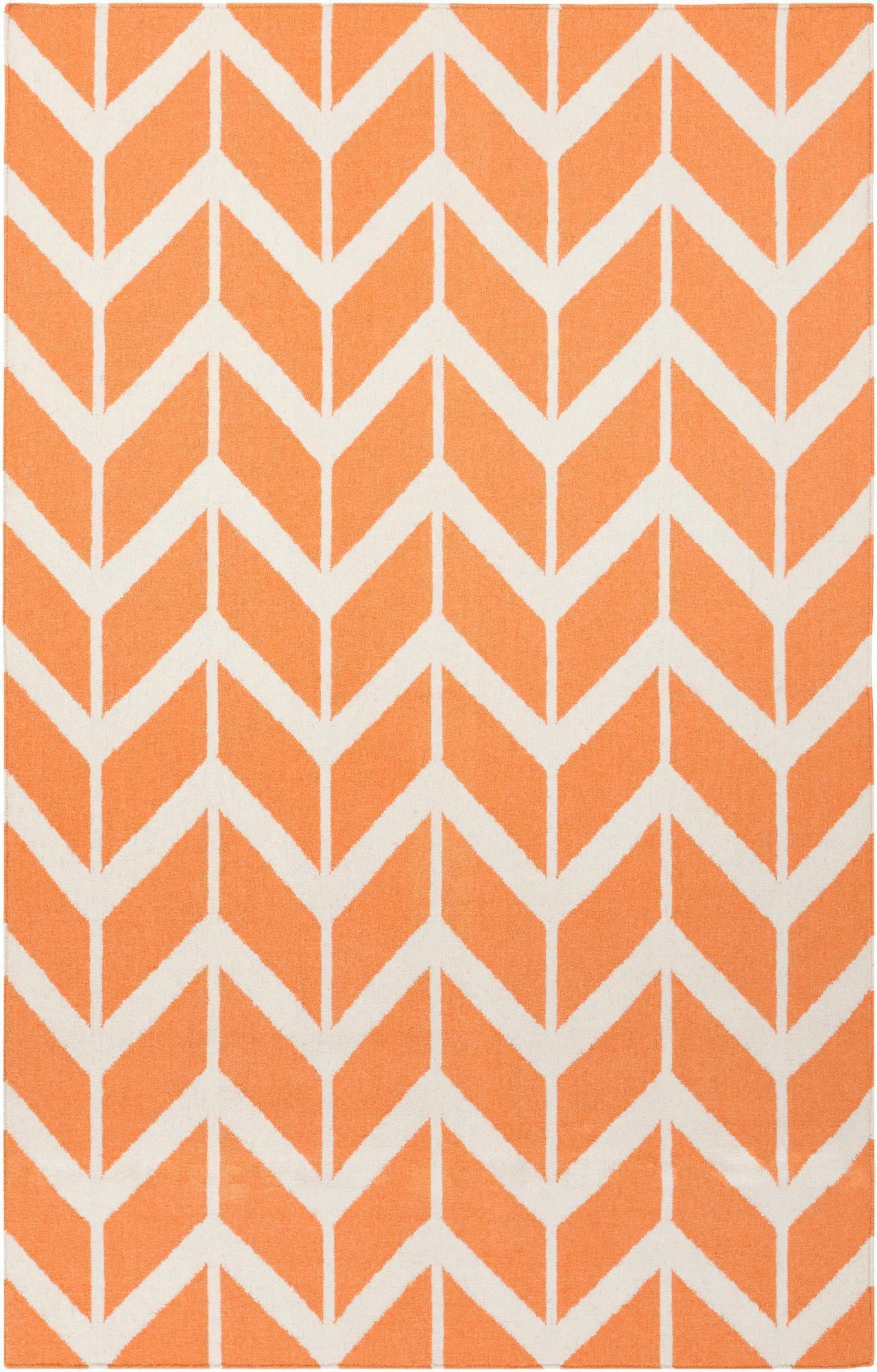 Bright Orange and Cream Hand-knotted Wool Area Rug 2' x 3'