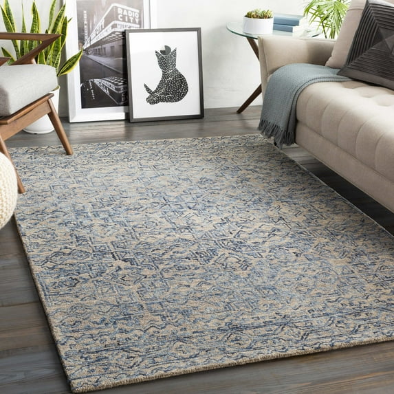 Mark&Day Wool Rugs, 2x3 Garen Global Denim Area Rug, Blue Beige Carpet for Living Room, Bedroom or Kitchen (2' x 3')
