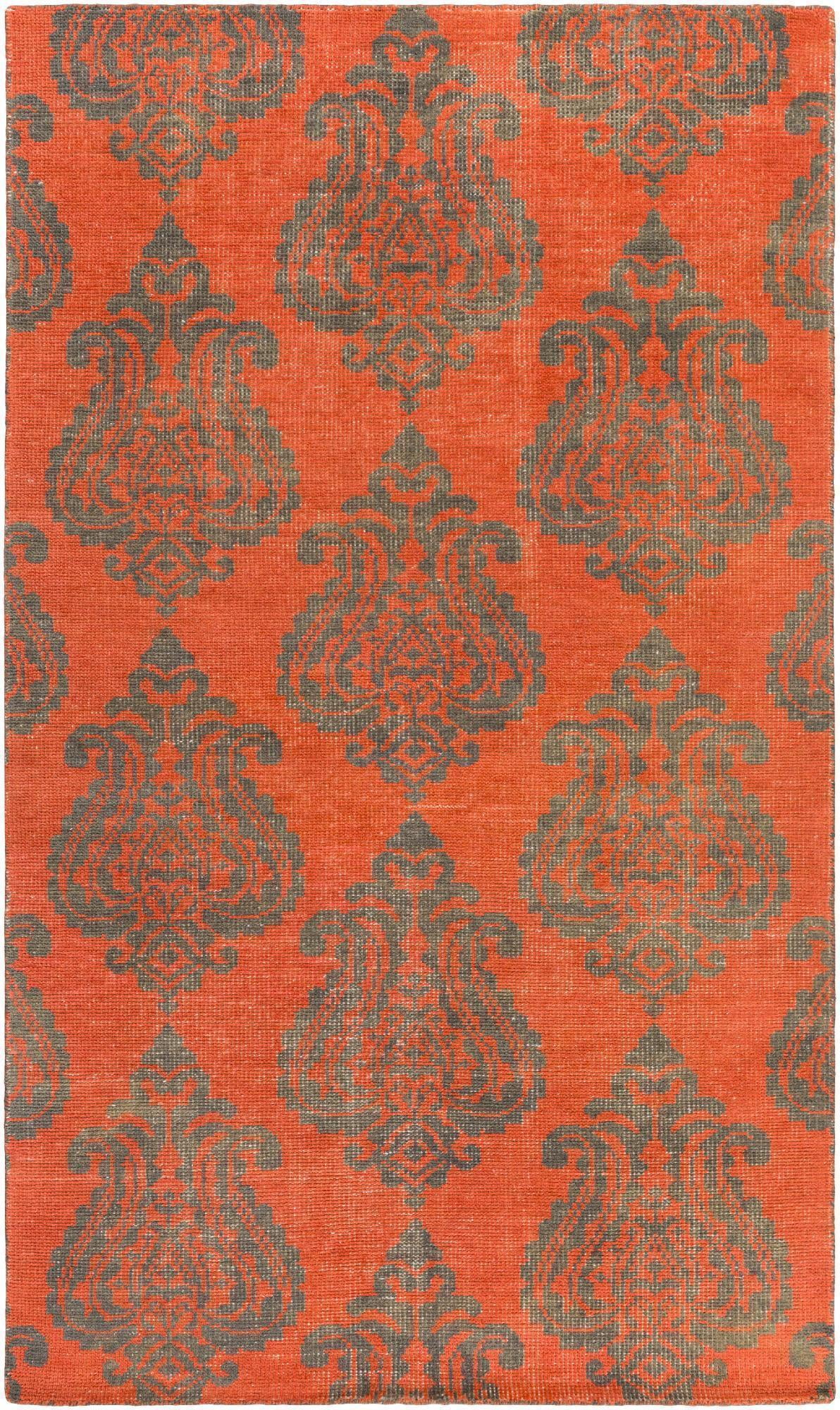 Memphis Coral and Charcoal Hand-Knotted Wool Area Rug 2' x 3'