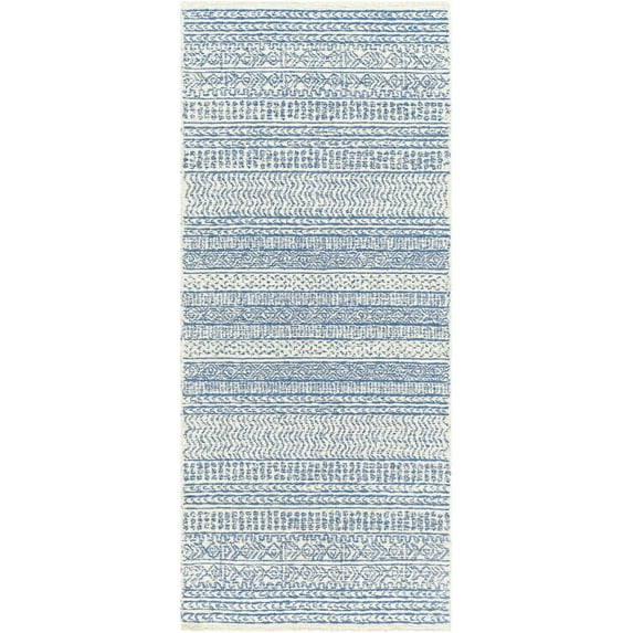 Mark&Day Wool Rugs, 2x6 Melun Global Denim Runner Area Rug, Blue Grey Carpet for Hallway, Kitchen, Bedroom or Living Room (2'6" x 6' Runner)
