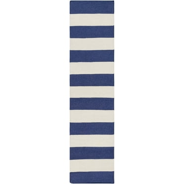 Mark&Day Wool Area Rugs, 2x8 Autaugaville Modern Navy White Runner Area Rug (2' x 8')