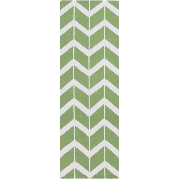 Mark&Day Wool Rugs, 2x8 Dyer Modern Green/White Runner Area Rug, Blue Beige Carpet for Hallway, Kitchen, Bedroom or Living Room (2'6" x 8' Runner)