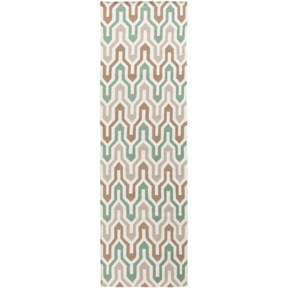 Mark&Day Wool Rugs, 2x8 Earle Modern Orange/White Runner Area Rug, Green Brown Ivory Carpet for Hallway, Kitchen, Bedroom or Living Room (2'6" x 8' Runner)
