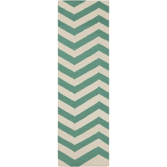 Mark&Day Wool Rugs, 2x8 Emelle Modern Juniper/Antique White Runner Area Rug, Green Beige Carpet for Hallway, Kitchen, Bedroom or Living Room (2'6" x 8' Runner)