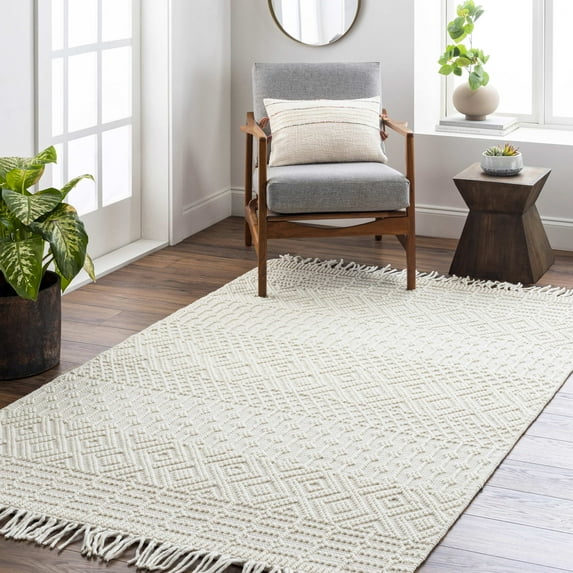 Mark&Day Wool Rugs, 2x8 Gratz Global Cream Runner Area Rug, Beige Carpet for Hallway, Kitchen, Bedroom or Living Room (2'6" x 8' Runner)
