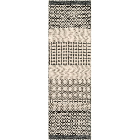 Mark&Day Wool Rugs, 2x8 Tervoort Global Black Runner Area Rug, Blue Beige Carpet for Hallway, Kitchen, Bedroom or Living Room (2'6" x 8' Runner)