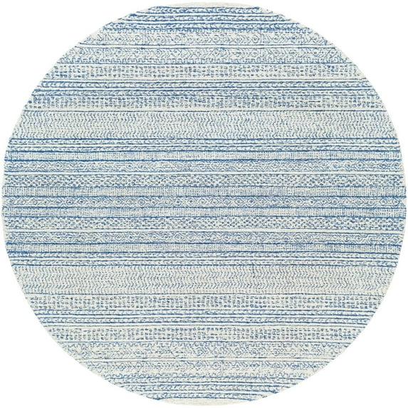Mark&Day Wool Rugs, 4ft Round Melun Global Denim Area Rug, Blue Grey Carpet for Living Room, Bedroom or Kitchen (4' Round)