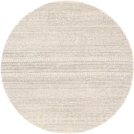 Mark&Day Wool Rugs, 4ft Round Melun Global Medium Gray Area Rug, Beige Brown Carpet for Living Room, Bedroom or Kitchen (4' Round)