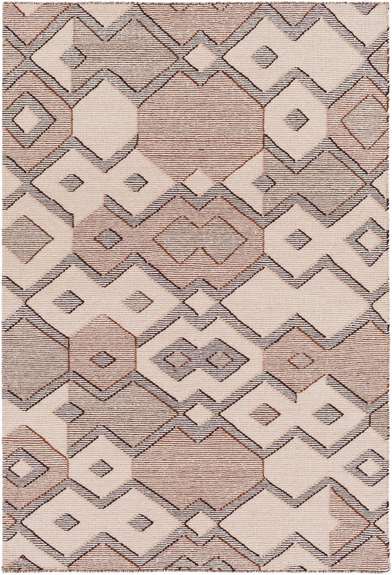 Mark&Day Wool Area Rugs, 5x7 Clarksville Modern Rust Cream Aqua Area Rug (5' x 7'6")