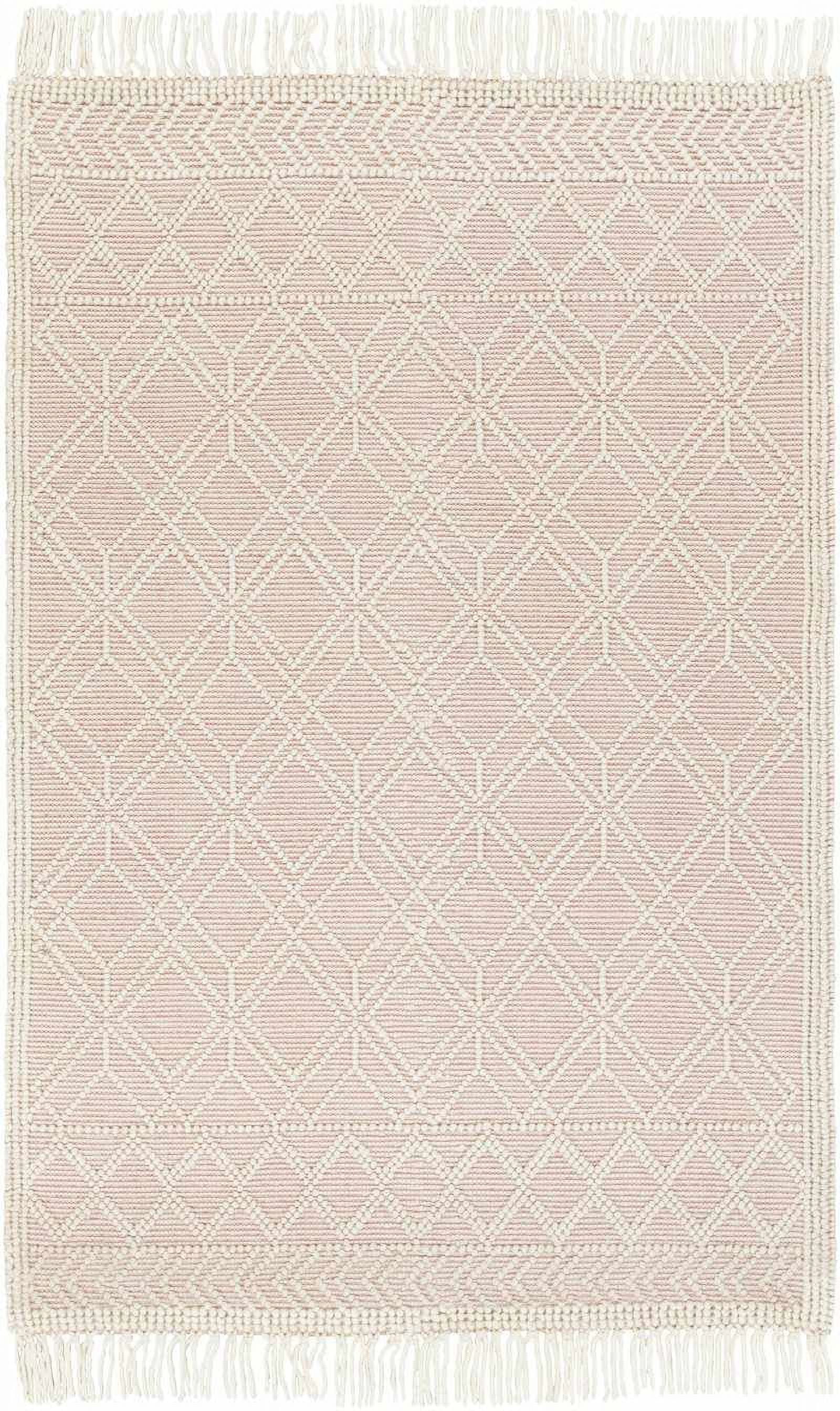 Handmade Beige and Pink Wool 5' x 7' Area Rug