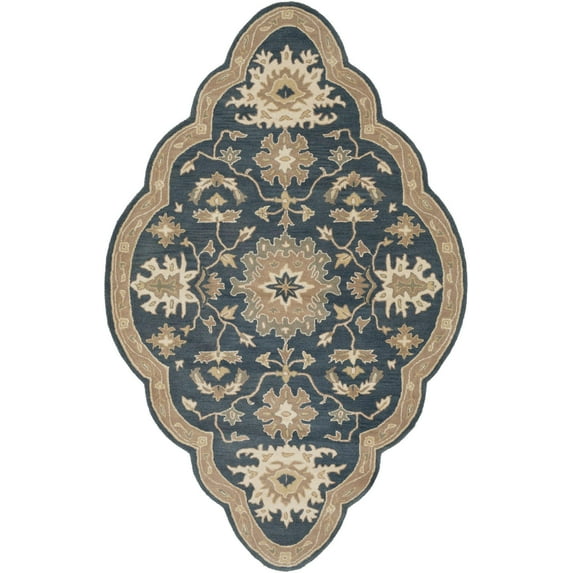 Mark&Day Wool Rugs, 5x8 Ness Traditional Navy Area Rug, Blue Brown Beige Carpet for Living Room, Bedroom or Kitchen (5' x 8' Shaped)