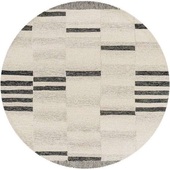 Mark&Day Wool Rugs, 6ft Round Kerkeinde Global Beige Area Rug, Black Beige Grey Carpet for Living Room, Bedroom or Kitchen (6' Round)