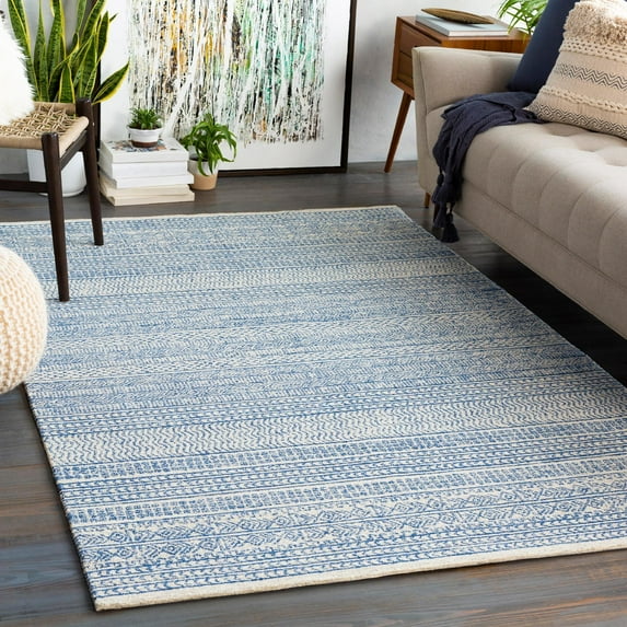 Mark&Day Wool Rugs, 6x6 Melun Global Denim Square Area Rug, Blue Grey Carpet for Living Room, Bedroom or Kitchen (6' Square)