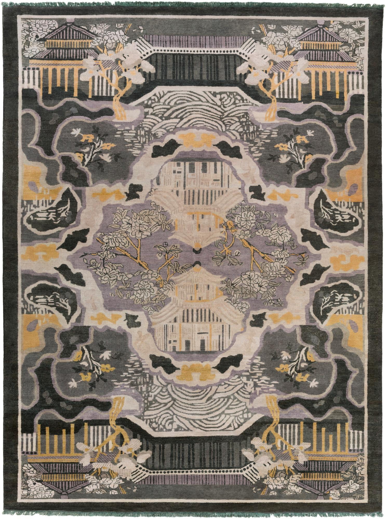 Mark&Day Wool Rugs, 8x11 Foley Traditional Dark Green/Tan Area Rug ...