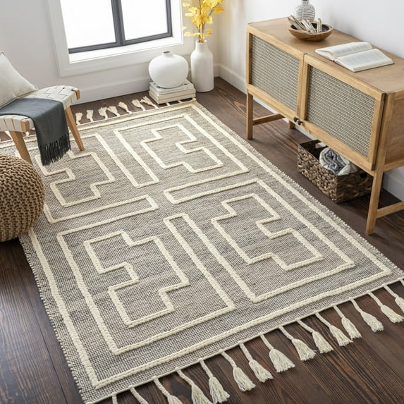Mark&Day Wool Rugs, 2x3 Barrington Hills Global Light Gray Area Rug, Charcoal Cream Carpet for Living Room, Bedroom or Kitchen (2' x 3')
