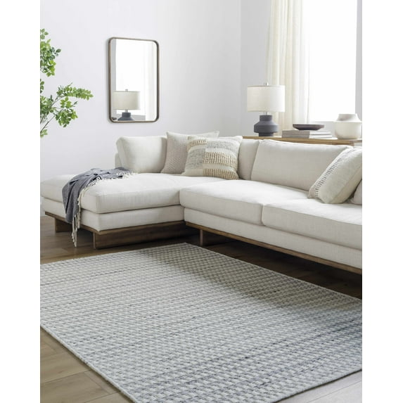 Mark&Day Wool Rugs, 2x8 Emanuela Cottage Light Silver Runner Checkered Rug, White Silver Carpet for Hallway, Kitchen, Bedroom or Living Room (2'6" x 8' Runner)