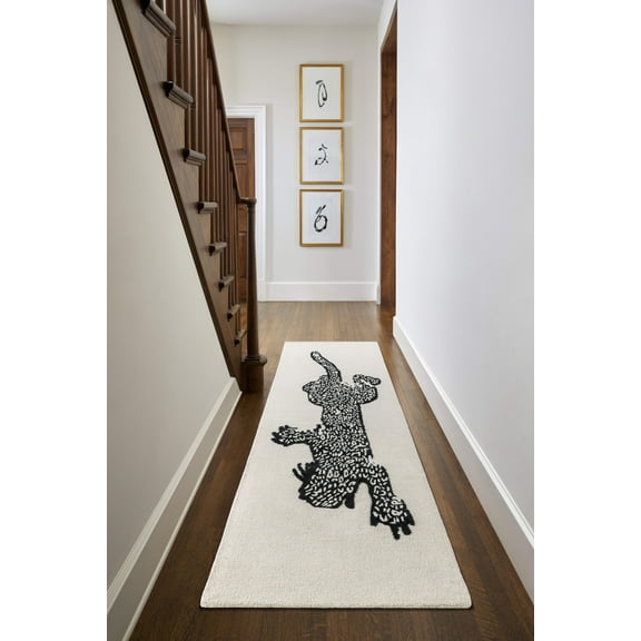Mark&Day Wool Rugs, 2x8 Santania Modern Black/Cream Runner Area Rug, Off White Black Carpet for Hallway, Kitchen, Bedroom or Living Room (2'6" x 8' Runner)