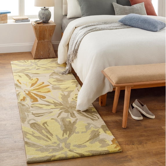 Mark&Day Wool Rugs, 3x12 Toulon Cottage Lime Runner Area Rug, Yellow Cream Grey Carpet for Hallway, Kitchen, Bedroom or Living Room (3' x 12' Runner)