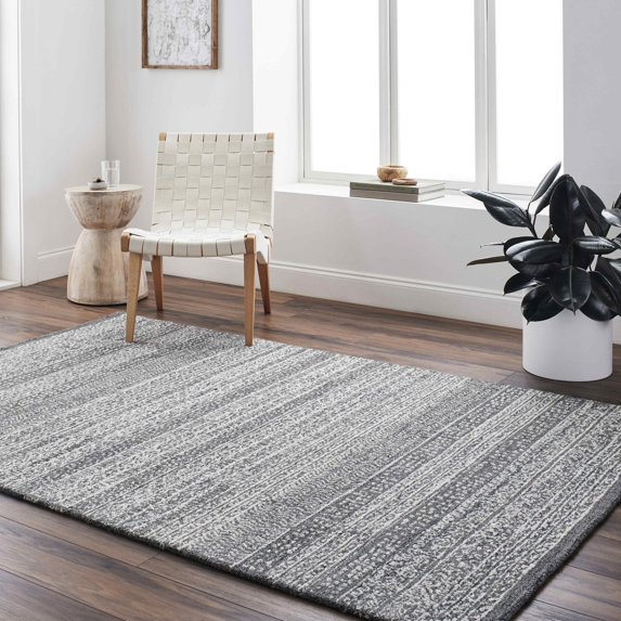 Mark&Day Wool Rugs, 5x8 Melun Global Charcoal/Cream Area Rug, Grey Cream Carpet for Living Room, Bedroom or Kitchen (5' x 7'6")
