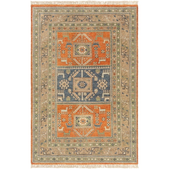Mark&Day Wool Rugs, 6x9 Midbuul Rustic Dark Brown Area Rug, Brown Green Blue Carpet for Living Room, Bedroom or Kitchen (6' x 9')