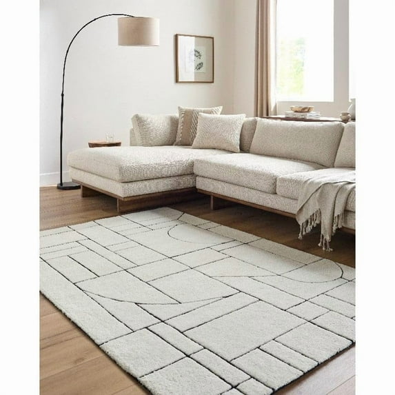 Mark&Day Wool Rugs, 8x10 Benard Modern Cream Area Rug, Cream Black Carpet for Living Room, Bedroom or Kitchen (8' x 10')