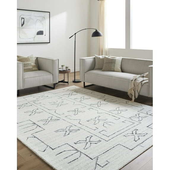Mark&Day Wool Rugs, 9x12 Deann Modern Light Slate Area Rug, Ivory Charcoal Carpet for Living Room, Bedroom or Kitchen (9' x 12')