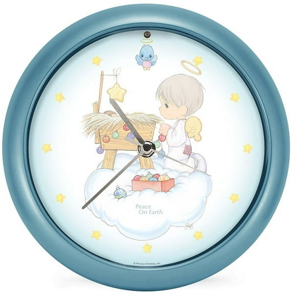 Mark Feldstein Peace On Earth Precious Moments Blue 8 x 8 Holiday Hanging Wall Clock