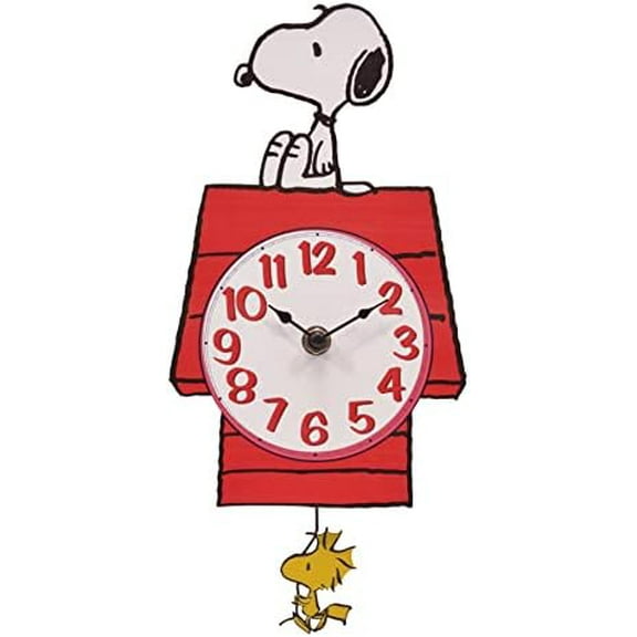 Mark Feldstein, Snoopy's Dog House with Woodstock Pendulum Pal Wall Clock, 12 Inch$$Home Decor, Kitchen, & Other
