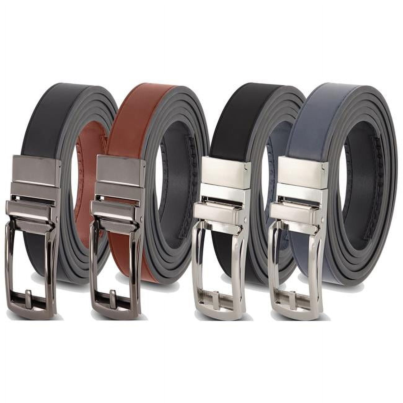 Mark Fred Mens Leather Reversible Ratchet Belt with Black & Silver ...