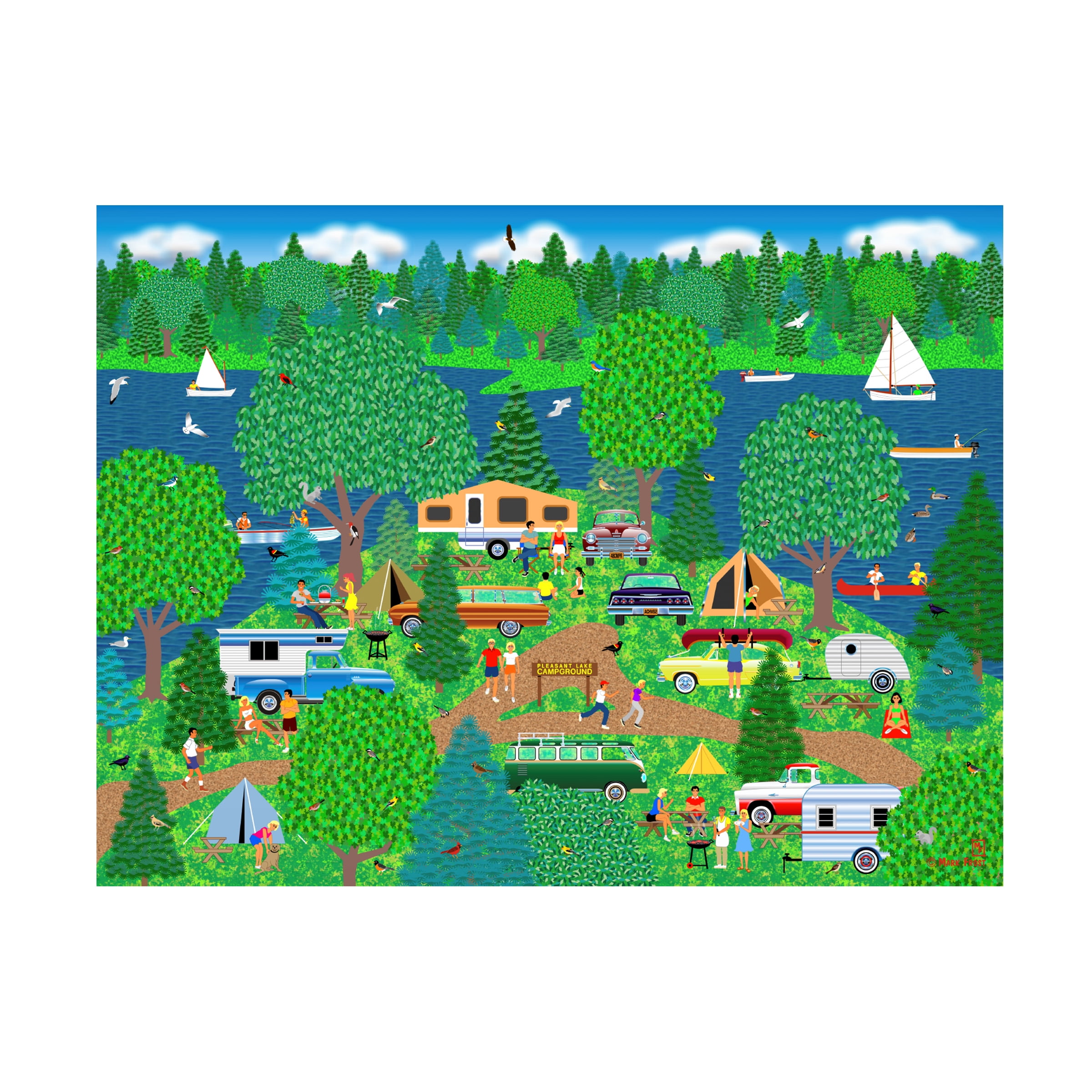 Mark Frost 'Camping Pleasure' Green and Blue Landscape Canvas Art