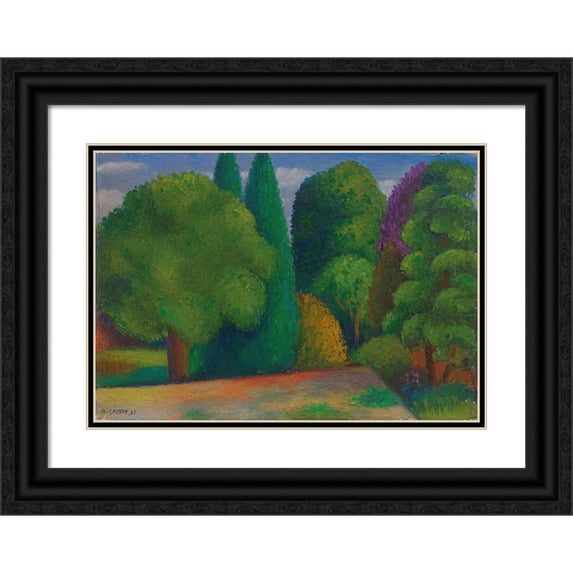 Mark Gertler 18x14 Black Ornate Wood Framed Double Matted Museum Art Print Titled - Landscape Row of Trees (1937)
