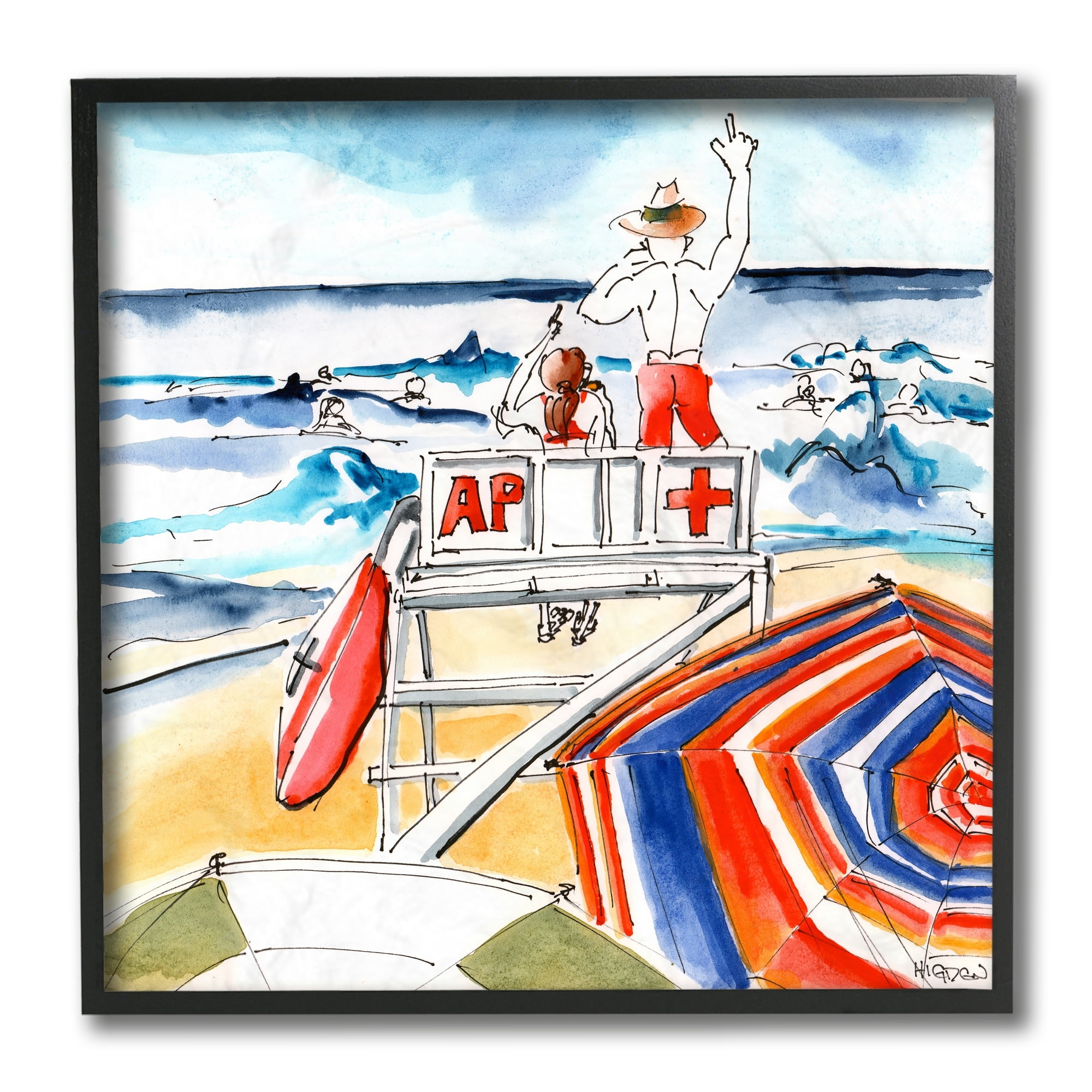 Mark Higden Industries Summer Beach Lifeguard Chair 12 in x 12 in Framed Painting Art Print, by Stupell Home Décor
