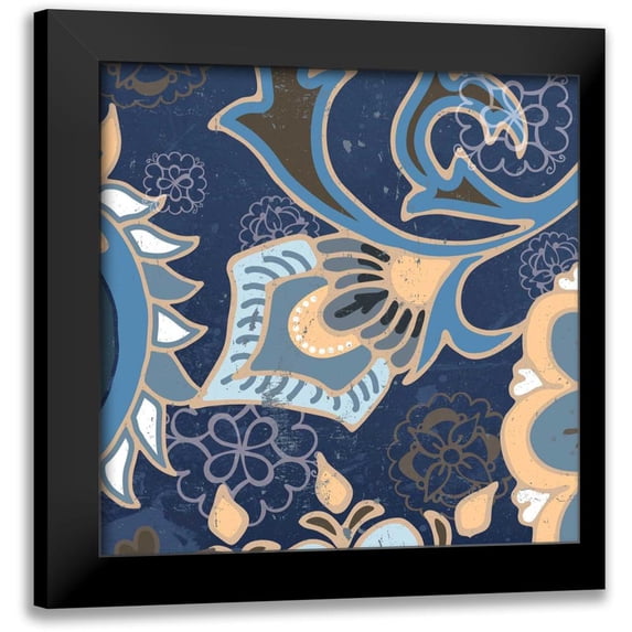 Mark, Leslie 15x15 Black Modern Framed Museum Art Print Titled - Paisley Blossom Blue III