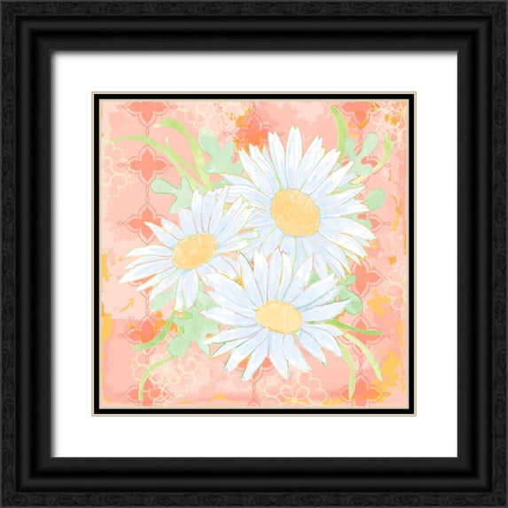 Mark, Leslie 15x15 Black Ornate Wood Framed with Double Matting Museum Art Print Titled - Daisy Patch Coral II