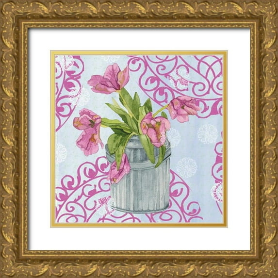 Mark, Leslie 26x26 Gold Ornate Wood Framed with Double Matting Museum Art Print Titled - Garden Gate Flowers III