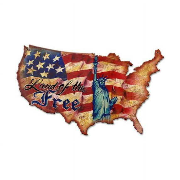 Mark Lueck Land Of The Free USA Custom Metal Shape Sign 25 inches by 16 inches