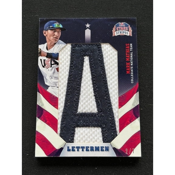 Mark Mathias 2015 Stars & Stripes Game Worn Lettermen Patch Baseball Card 2/7 Brewers Near Mint or Better