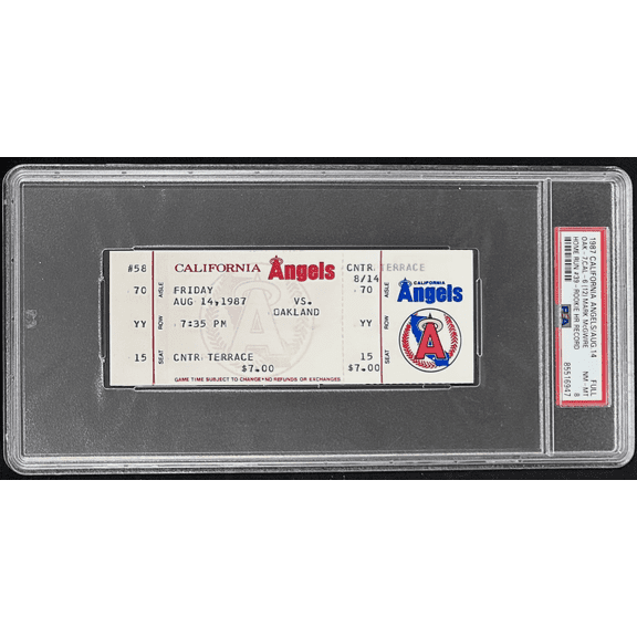Mark McGwire 8/14/1987 Breaks HR Rookie Record 39th HR Full Ticket PSA 8 NM-MT
