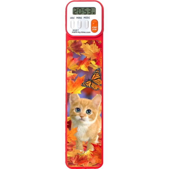 Mark-My-Time 3D Autumn Kitten Digital Bookmark and Reading Timer - Red