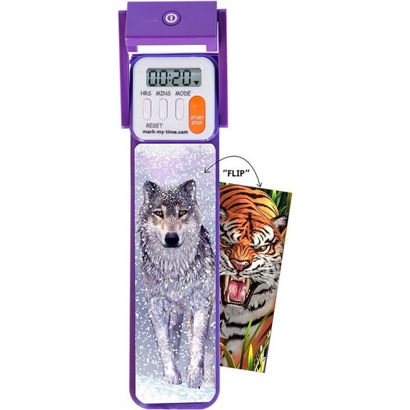 Mark-My-Time 3D “FLIP” Snow Wolf/Tiger Digital LED Booklight Reading Timer