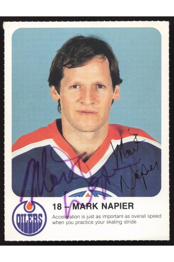 Mark Napier Autographed 1985-86 Post Red Rooster Card Edmonton Oilers SKU #258417