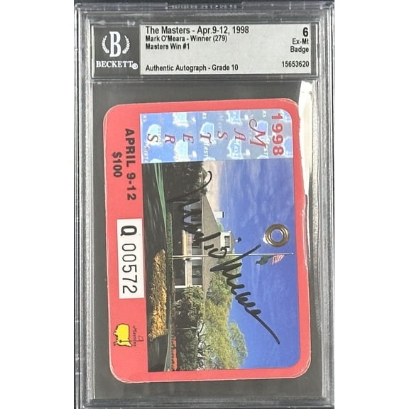 Mark O'Mera Signed 1998 Masters Badge Beckett Authentic 6 Ex-Mt 15653620