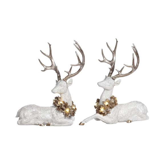 Mark Roberts Christmas 2019 Reindeer with Wreath Figurine 21" Assortment of 2 White - Reindeer Christmas Display Piece