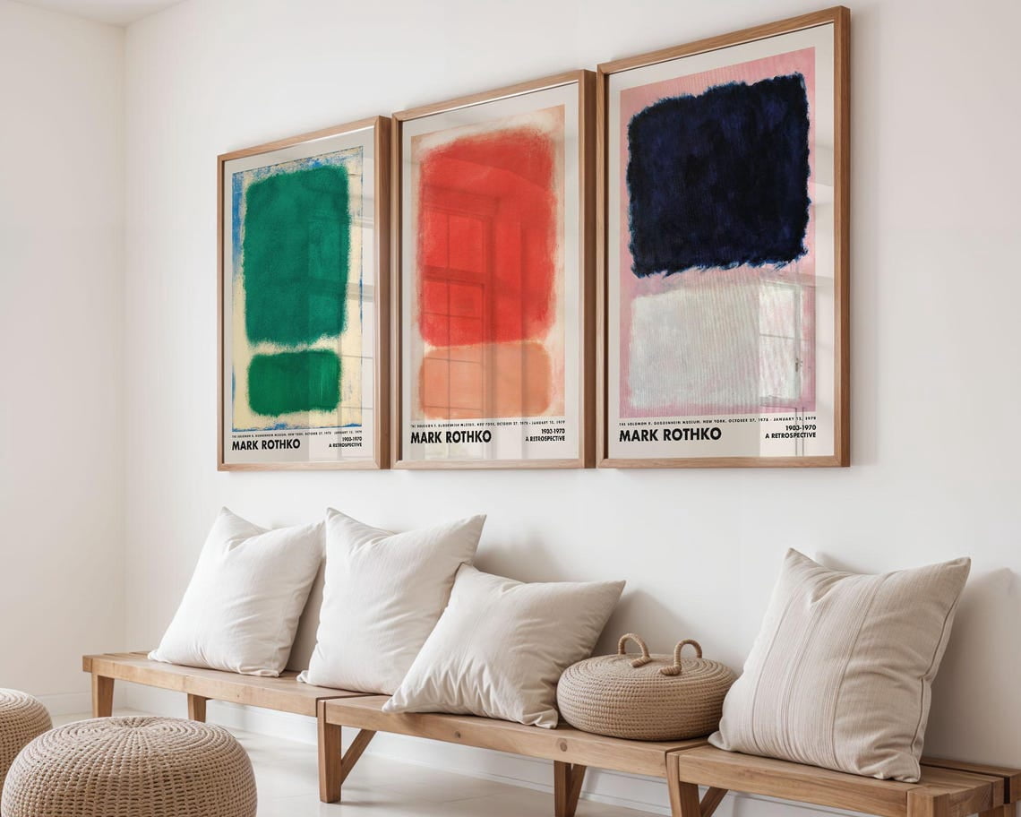 Mark Rothko Green Red Navy Wall Art Print Set, Guggenheim Color Block ...